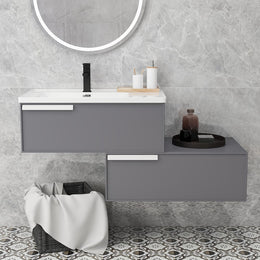 Modern Extendable Floating Bathroom Vanity Set Wall Mounted Vanity in Gray Gray