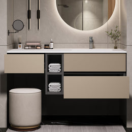 Modern Floating Bathroom Vanity Set with Single Sink & a Makeup Countertop in Khaki Khaki