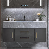 Modern Floating Bathroom Vanity Set Stone Top Wall Mounted Bathroom Cabinet Black