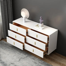 White Dresser with 6-Drawers Modern Buffet Cabinet with Storage White