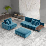 L-Shaped Modular Sectional Sofa Channel Tufted Chaise with Ottoman & Storage Blue