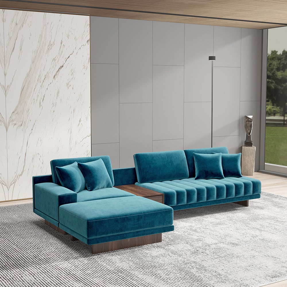 L-Shaped Modular Sectional Sofa Channel Tufted Chaise with Ottoman & Storage Blue