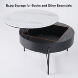 Round Lift-Top Coffee Table with Storage and 3 stool White & Black