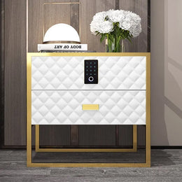 2 Drawers Bedroom Nightstand with Electronic Lock Stainless Steel Base White