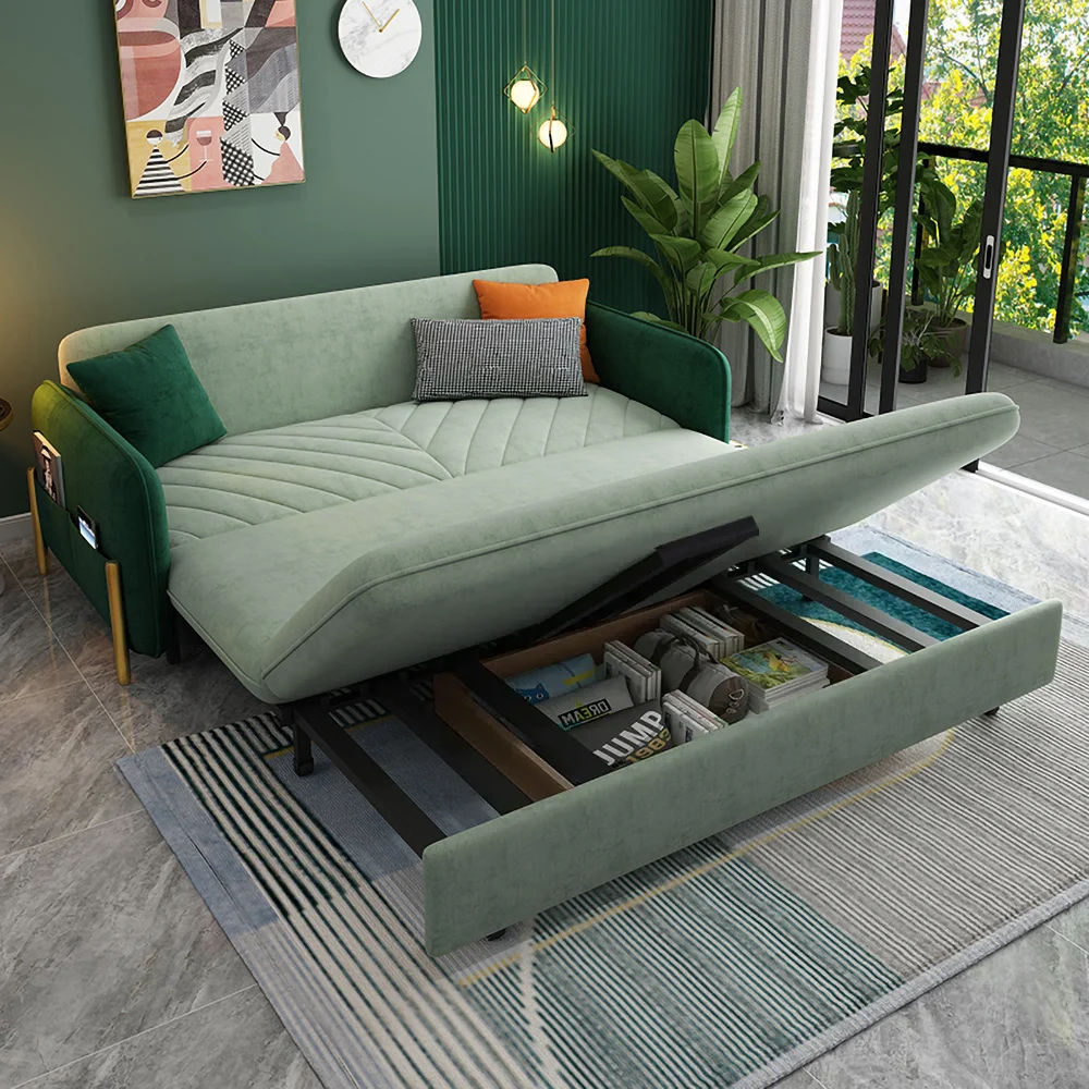 Full Sleeper Sofa Upholstered Convertible Sofa Bed with Storage Green
