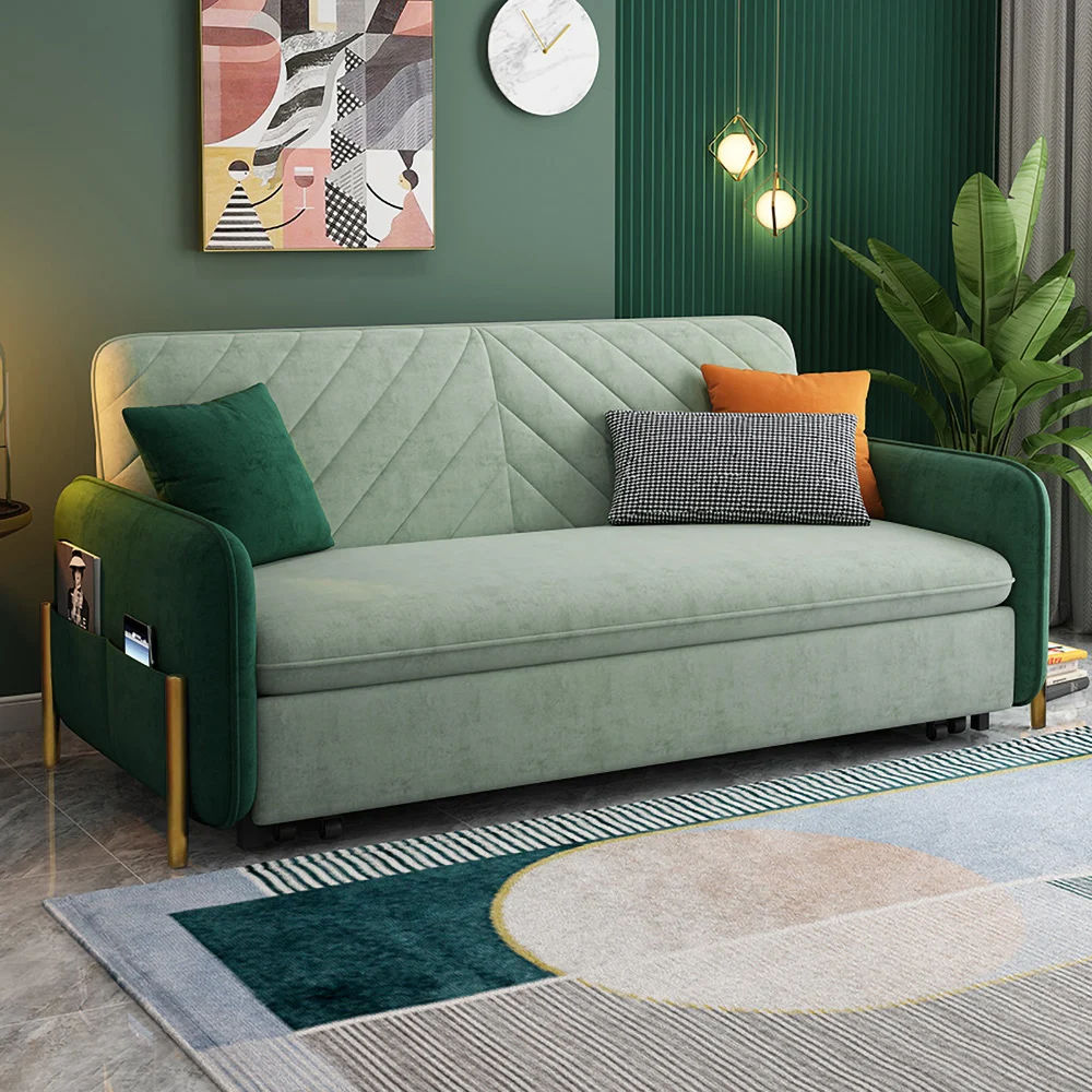 Full Sleeper Sofa Upholstered Convertible Sofa Bed with Storage Green