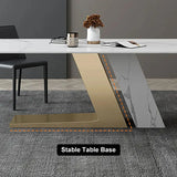 Luxury White Dining Table with Sintered Stone Steel Base Golden 78.7"W x 39.4"D x 29.5"H
