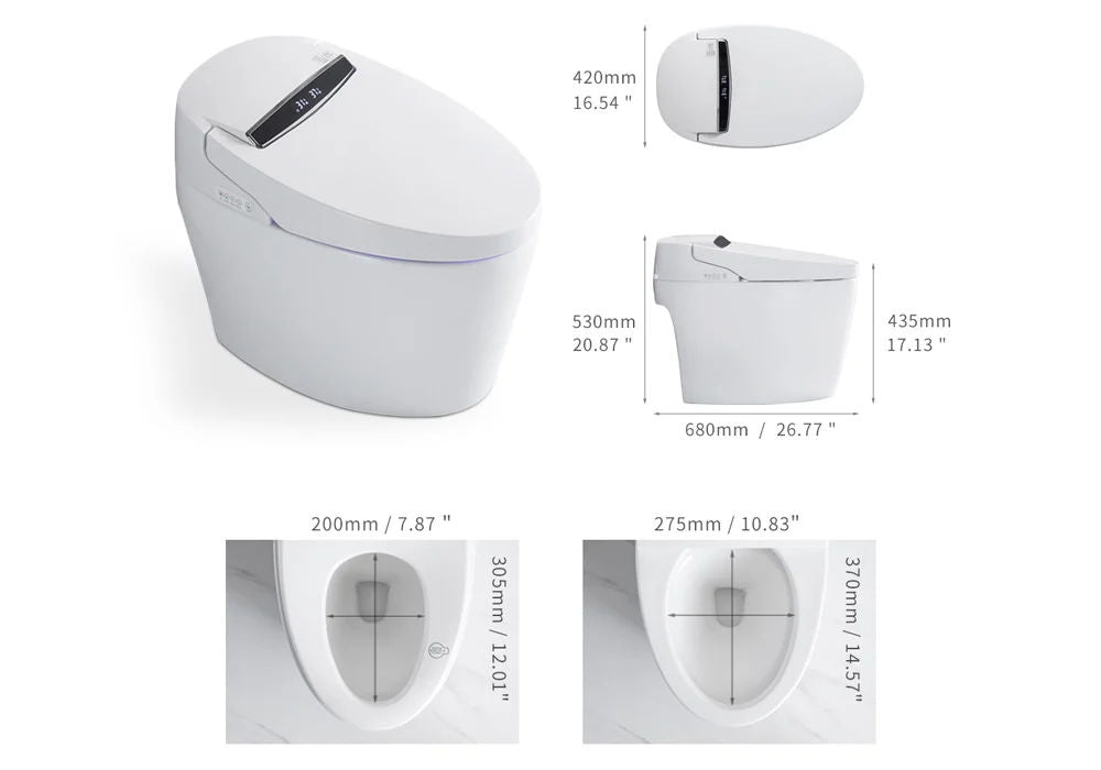 Modern Smart One-Piece 1.27 GPF Floor Mounted Elongated Toilet and Bidet with Seat White