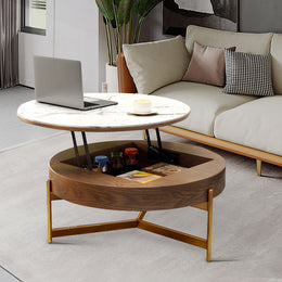 Round Lifting Coffee Table With Storage Brown