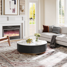 Modern Drum Coffee Table With Drawers White & Black