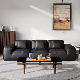 Modern Light Luxury 3 Seat Leather Sofa Black