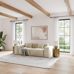 Modern Modular Sofa With Square Track Arms Beige