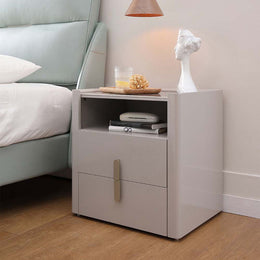 Modern Bedroom Nightstand With Open Shelf Gray