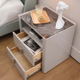 Modern Bedroom Nightstand With Open Shelf Gray