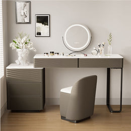 Modern Grey Makeup Vanity Set With Mirror And Stool Gray