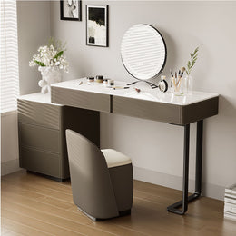 Modern Grey Makeup Vanity Set With Mirror And Stool Gray
