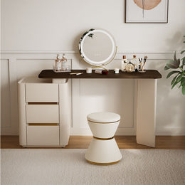 Modern Makeup Table Set With Mirror And Vanity Stool Beige