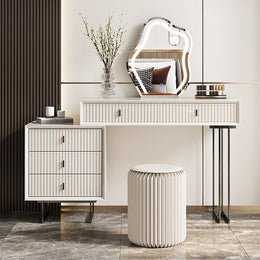 Modern Vanity Table With Led Lighting & 5 Drawers | Free Shipping Beige