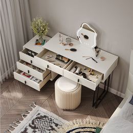 Modern Vanity Table With Led Lighting & 5 Drawers | Free Shipping Beige