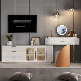 Modern Vanity Set With Dresser, Retractable Cabinet & More - 43 Beige