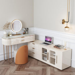 Modern Vanity Set With Dresser, Retractable Cabinet & More - 43 Beige