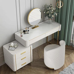 Modern 5 Drawers Makeup Vanity With Lighted Mirror & Stool White