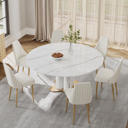 Luxury French Round Dining Table For 4 To 6 White