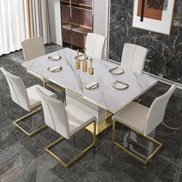 Modern Luxury Dining Table | Sintered Stone | Gold Legs | For Your Home White