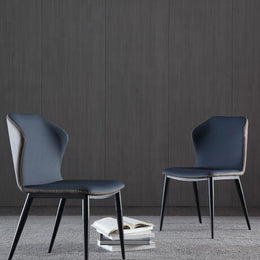 Modern Leather Side Chair With Carbon Steel Legs Navy Blue