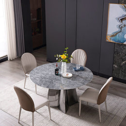 Modern Luxe Marble Round Dining Table | Free Shipping Gray