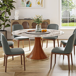 Modern Round Dining Table | Sintered Stone | Quality Wood | Free Shipping Wood color