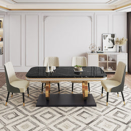 Stylish Marble Dining Table With Gold Legs: Free Shipping Black