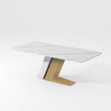 Luxury White Dining Table with Sintered Stone Steel Base Golden White