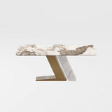 Luxury White Dining Table with Sintered Stone Steel Base Golden Pandora