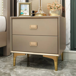 Modern Nightstand 2-Drawer Bedside Table in Gold Finish Champagne