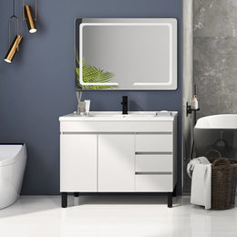 Modern Bathroom Vanity Ceramics Single Sink Freestanding with 3 Drawers White