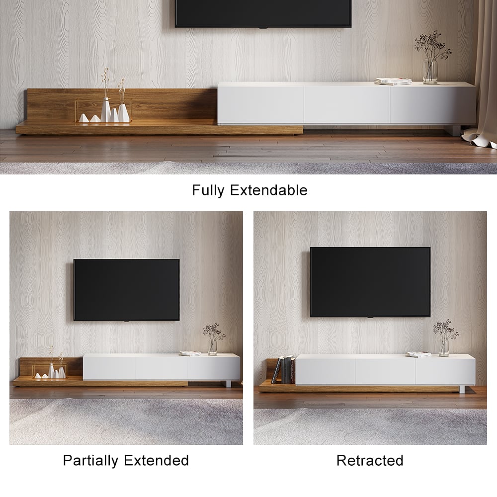 Kayla Rectangle Wood Extendable TV Stand & Media Console with 3-Drawer White & Walnut