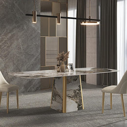 Rectangle Contemporary Sintered Stone Dining Table for 8 Seaters Pandora & Gold