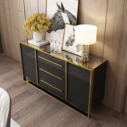Cylina Glossy Buffet & Sideboard with 3 Drawers & 2 Doors Black