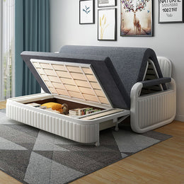 Modern Convertible Sleeper Sofa Cotton & Linen Upholstery with Storage Deep Gray