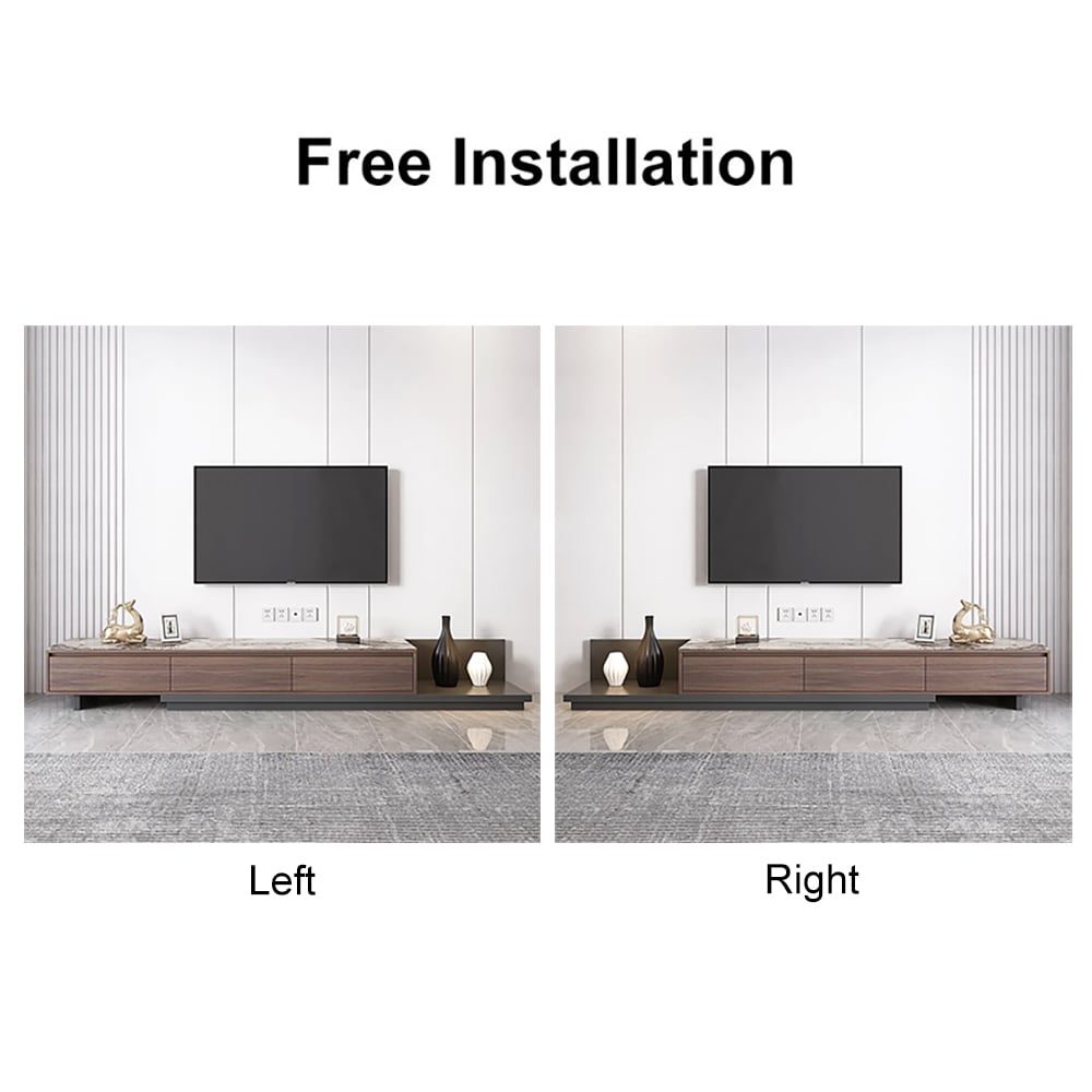 Fero Modern Black Extendable Stone & Wood TV Stand with 3 Drawers Up to 120" Walnut