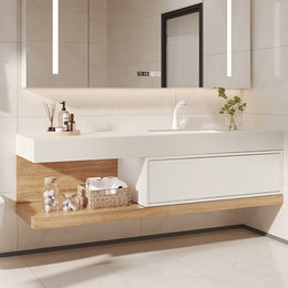 Modern Floating Bathroom Vanity Set With Single Sink Wall-Mounted in White & Natural Natural & White