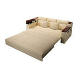 Full Sleeper Sofa Linen Convertible Sofa Bed with Storage & Side Pockets Beige