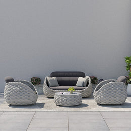 Tatta 4 Pieces Woven Rope Outdoor Swivel Sofa Set 360 Degree Rotatable with Coffee Table Gray