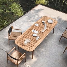 Mid Century Modern 6 - Person Rectangle Wood Outdoor Patio Dining Table in Natural Natural