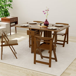 Modern Solid Wood Folding 5 Piece Dining Table Set for 4 Walnut