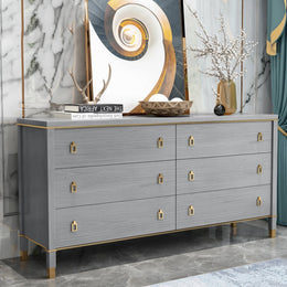 Modern Dresser Chest of 6 Drawers Cabinet in Gold Gray