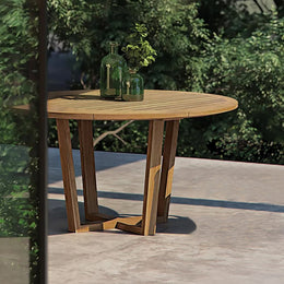 Modern Round Teak Wood 6 Person Outdoor Patio Dining Table in Natural Natural