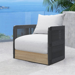 White Black Woven Rope Outdoor Swivel Chair Sofa 360 Degree Rotatable Coastal Patio Armchair Black
