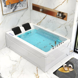 LED Acrylic Whirlpool Water Massage Double Waterfall 3 Sided Apron Bathtub 110V Wiring